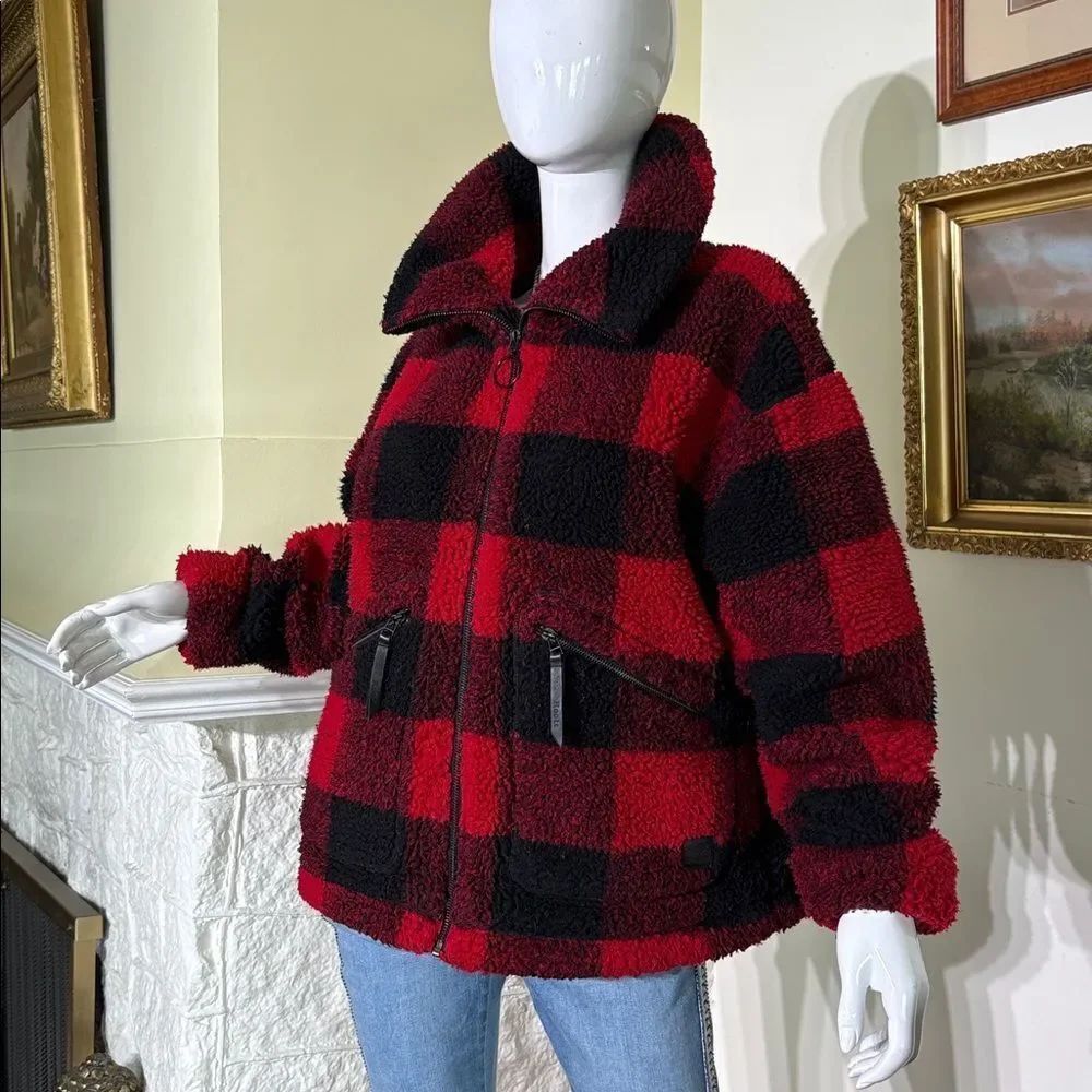 Roots Buffalo Plaid Sherpa Jacket – Red & Black – Size M - Picture 4 of 17